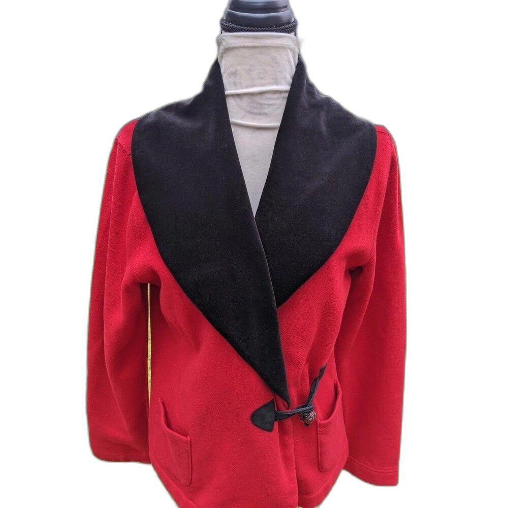 LAUREN RALPH LAUREN Red Jacket Velour Shawl Plush Collar Toggle Closure L